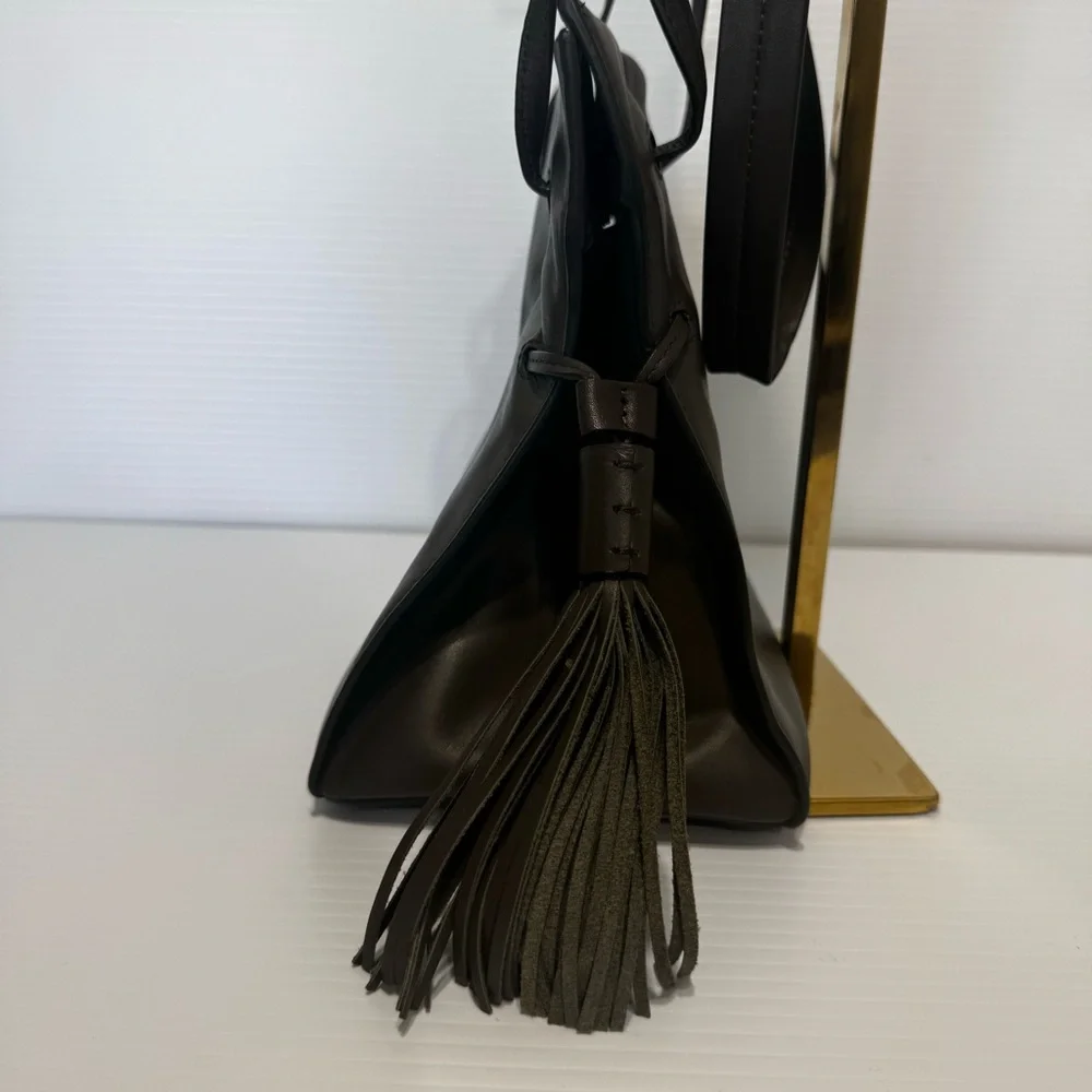 All Saints Freedom Dark Gray Mini Tassel Bucket Bag - Picture 10 of 16
